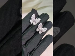 Perhiasan Emas Kustom Gaya Modern Anting-anting Dua Kupu-kupu Emas Putih 18K, Berlian