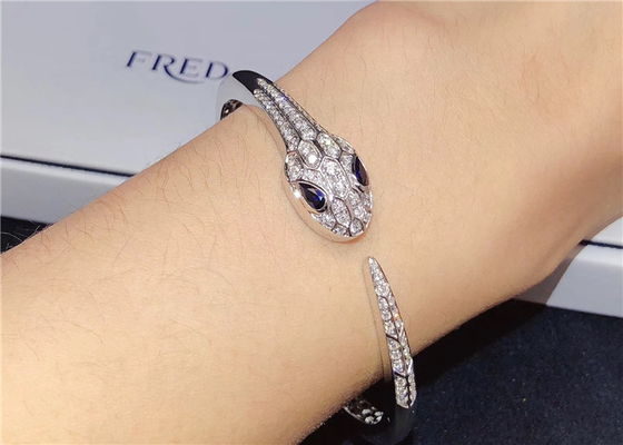 Charming 18K Gold Diamond Jewelry , BVL Serpenti Bangle Bracelet With Blue Sapphire Eyes