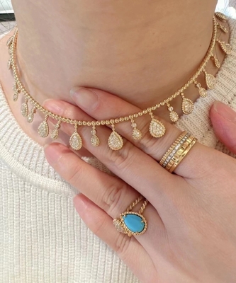 Wanita Custom 18K Emas Perhiasan DEF Warna Mewah Kalung Berlian