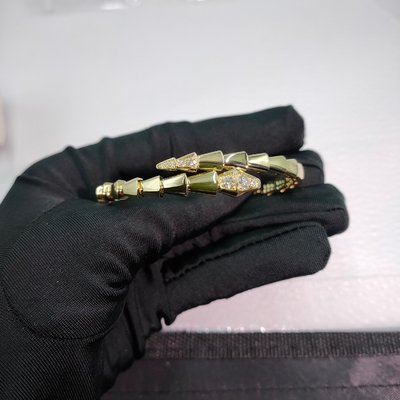 Serpenti Viper Single-Coil 18 Kt Kuning Emas Gelang Set Dengan Berlian
