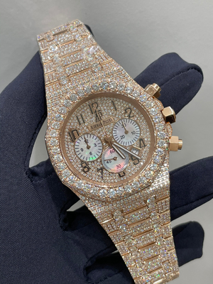 Iced Out Rhinestones Berlian Kuarsa Jam Tangan Baja Ringan Hip Hop Perhiasan