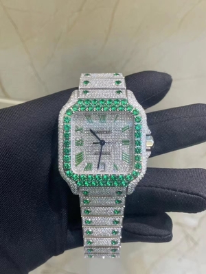 White Gold Plated Lab Diamond Metal Luxury Wrist Watch & Iced Baguette Link Bracelet Set