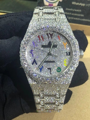 Pria Wanita Jam Tangan Iced Out Bezel Hip Hop VVS Moissanite Diamond Watch Band Mewah