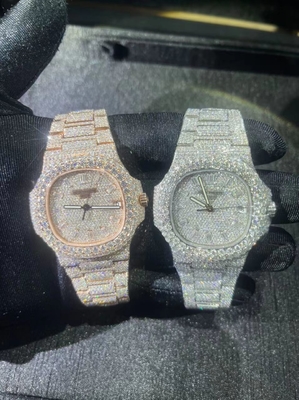 Mechanical VVS Moissanite Iced Out Diamond Watch Swiss Clone Otomatis Gerakan