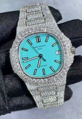 VVS Iced Out Moissanite Watch Otomatis Tiffany Dial Penuh Iced Out Watch